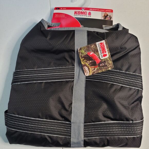 KONG Outerwear Rip-Stop Blanket Jacket Water Resistant Reflective Black L 20-23" - Picture 1 of 3